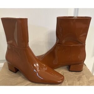 Tamara Mellon Wmn Sze 6 Lennox Patent Leather Block Heel Ankle Boots Toast Cuero